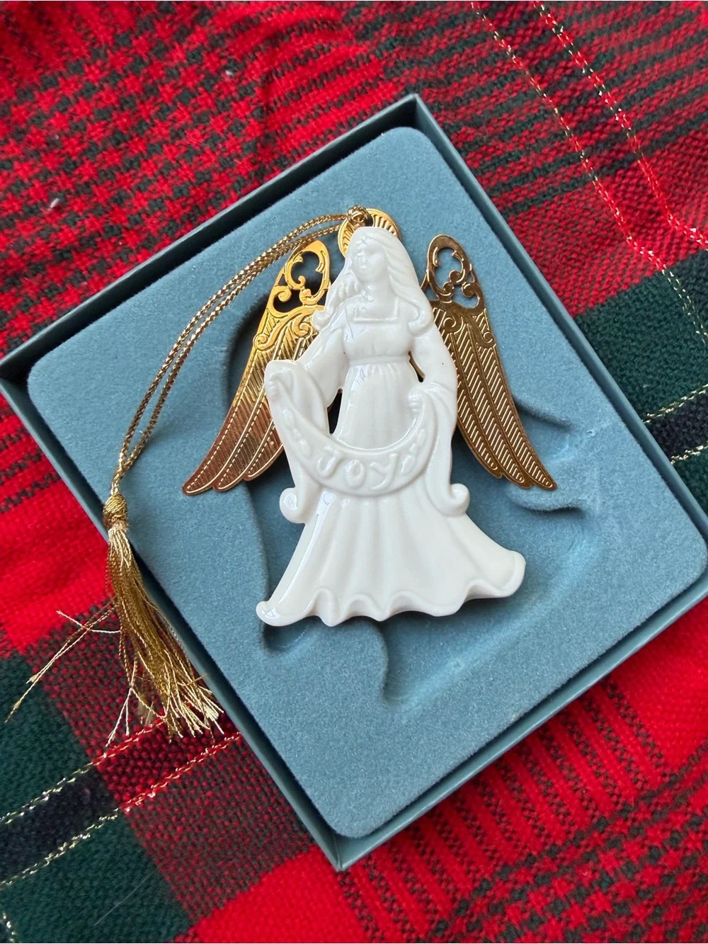 VINTAGE 1994 Lenox Angel of Joy Porcelain Ornament Gold Wings Boxed
